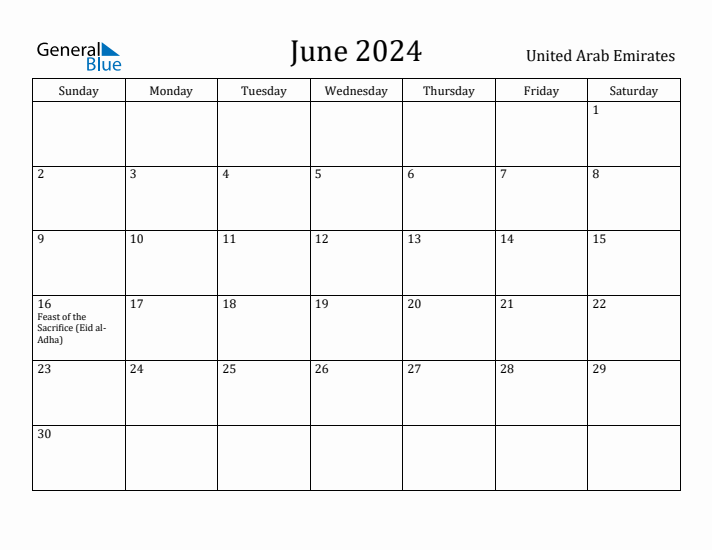 June 2024 Calendar United Arab Emirates