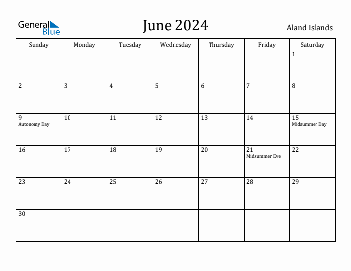 June 2024 Calendar Aland Islands