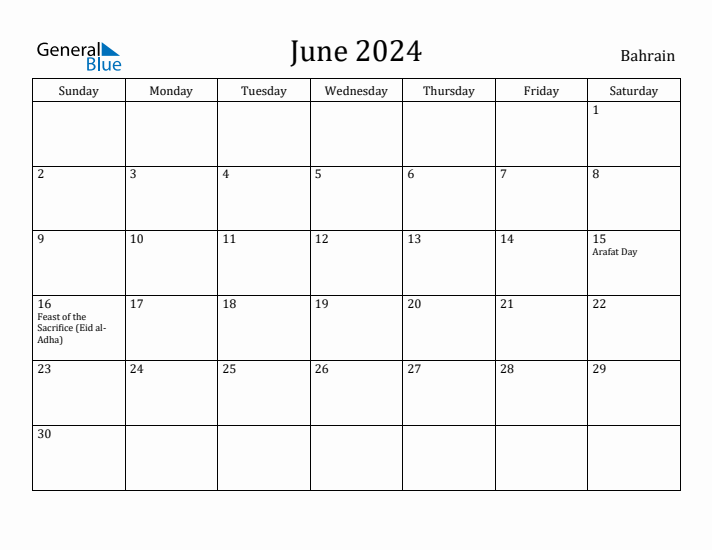 June 2024 Calendar Bahrain