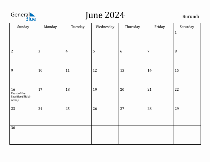 June 2024 Calendar Burundi
