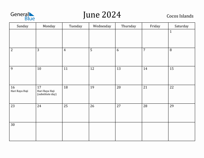 June 2024 Calendar Cocos Islands