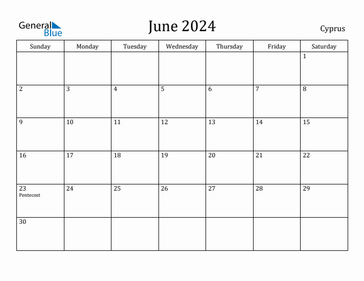 June 2024 Calendar Cyprus