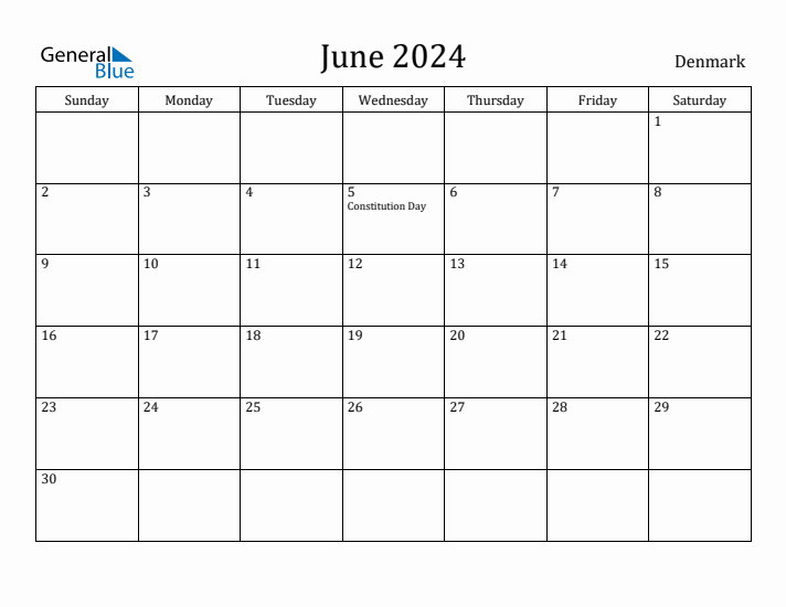 June 2024 Calendar Denmark
