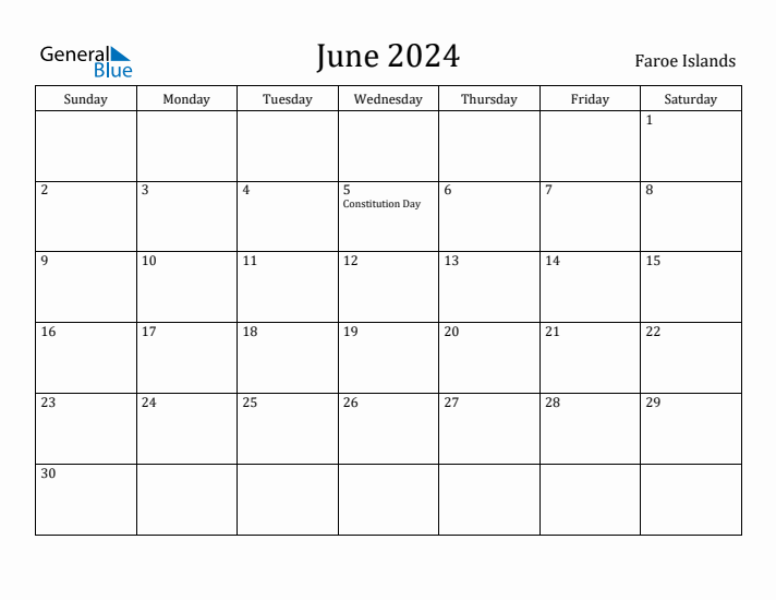 June 2024 Calendar Faroe Islands