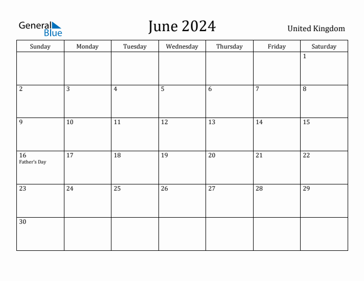 June 2024 Calendar United Kingdom