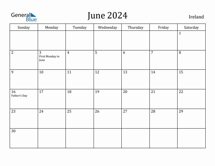 June 2024 Calendar Ireland