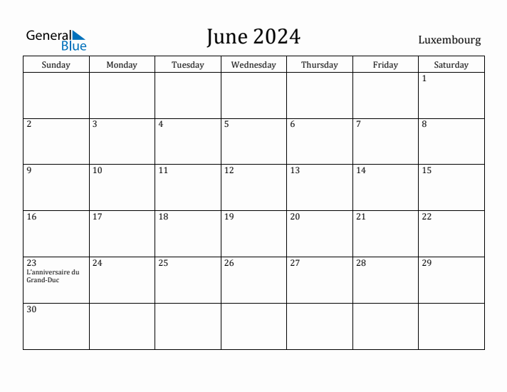 June 2024 Calendar Luxembourg