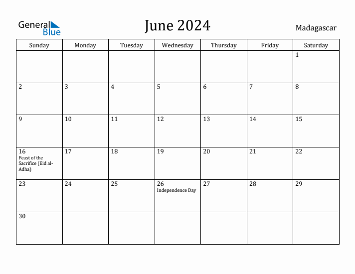 June 2024 Calendar Madagascar