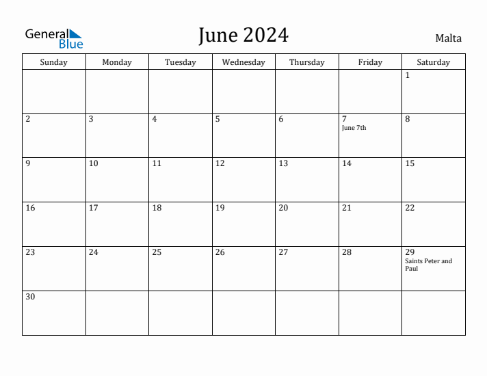 June 2024 Calendar Malta