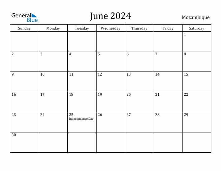 June 2024 Calendar Mozambique