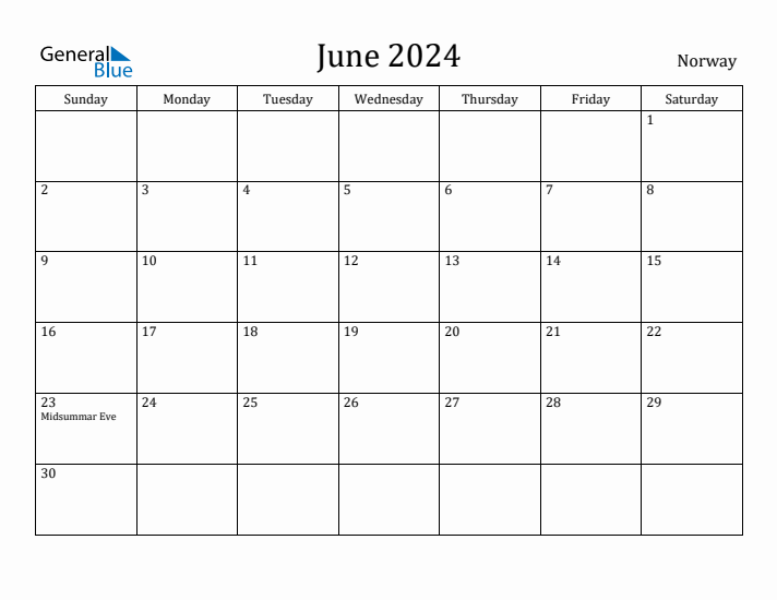June 2024 Calendar Norway
