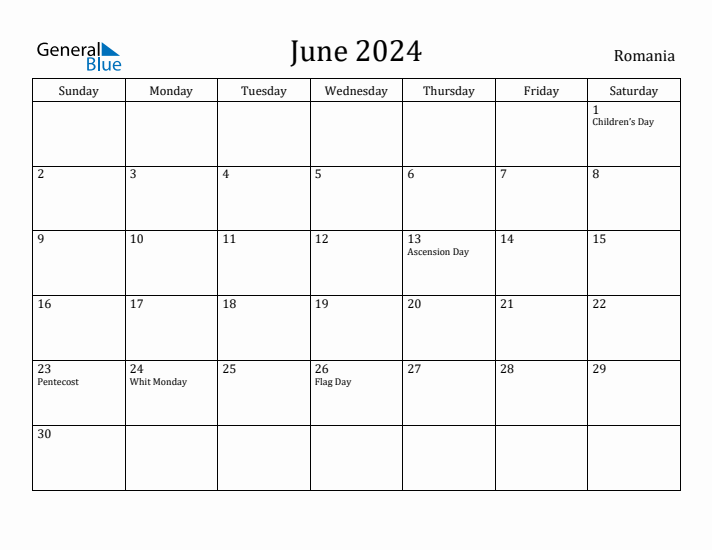 June 2024 Calendar Romania