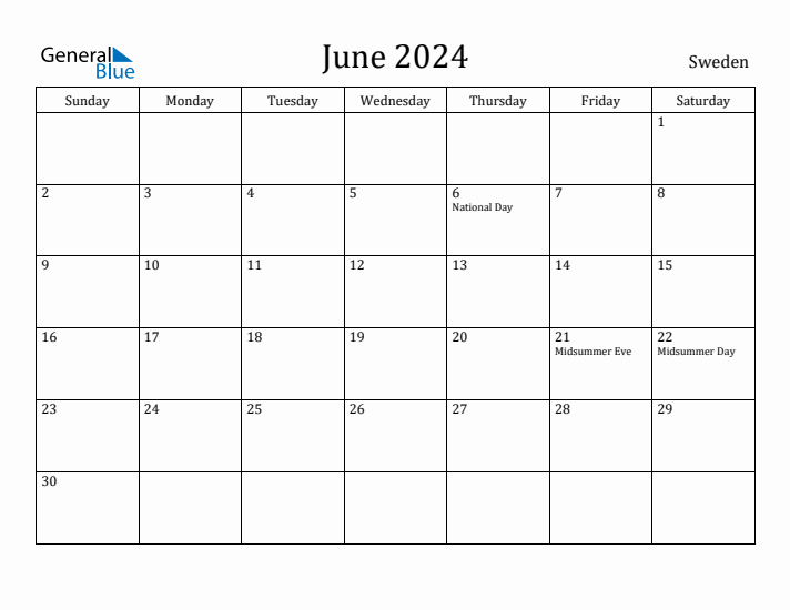 June 2024 Calendar Sweden