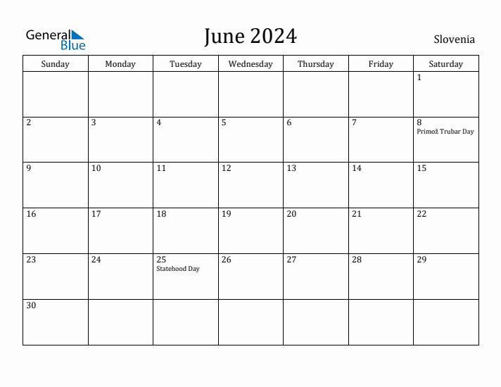 June 2024 Calendar Slovenia