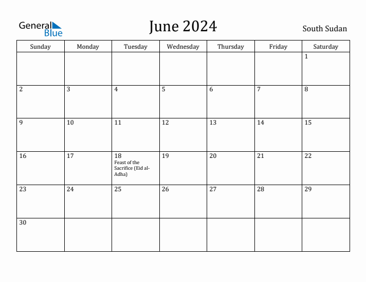 June 2024 Calendar South Sudan