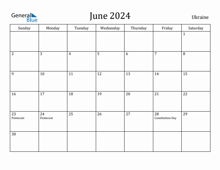 June 2024 Calendar Ukraine