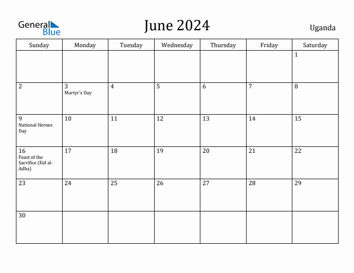June 2024 Calendar Uganda