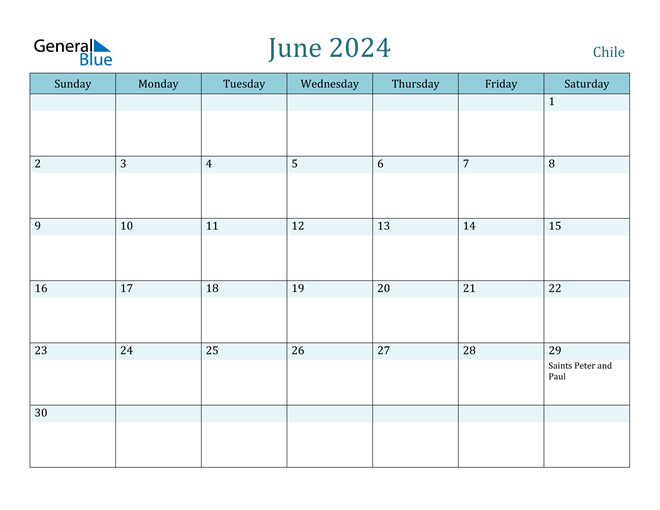 Chile June 2024 Calendar with Holidays
