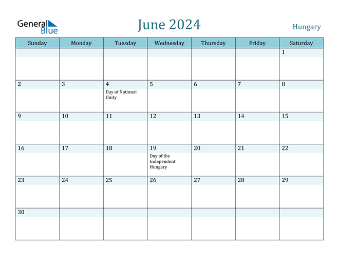 June 2024 Calendar with Holidays in PDF, Word, and Excel