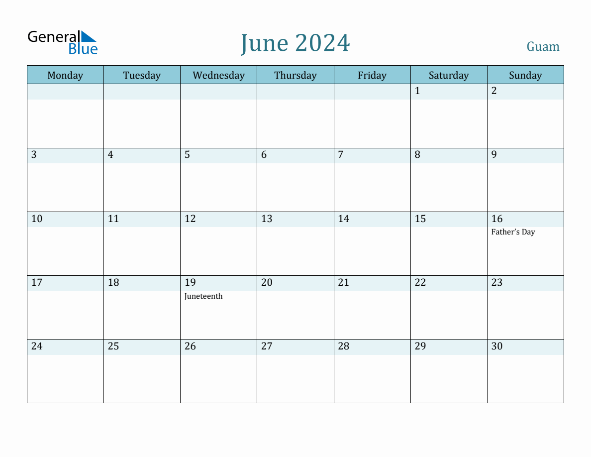 Guam Holiday Calendar for June 2024