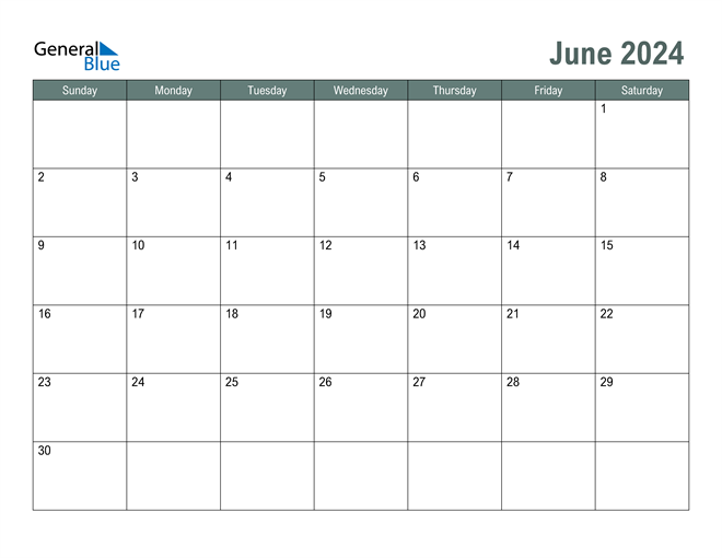June 2024 Blank Calendar Printable Blank Printable