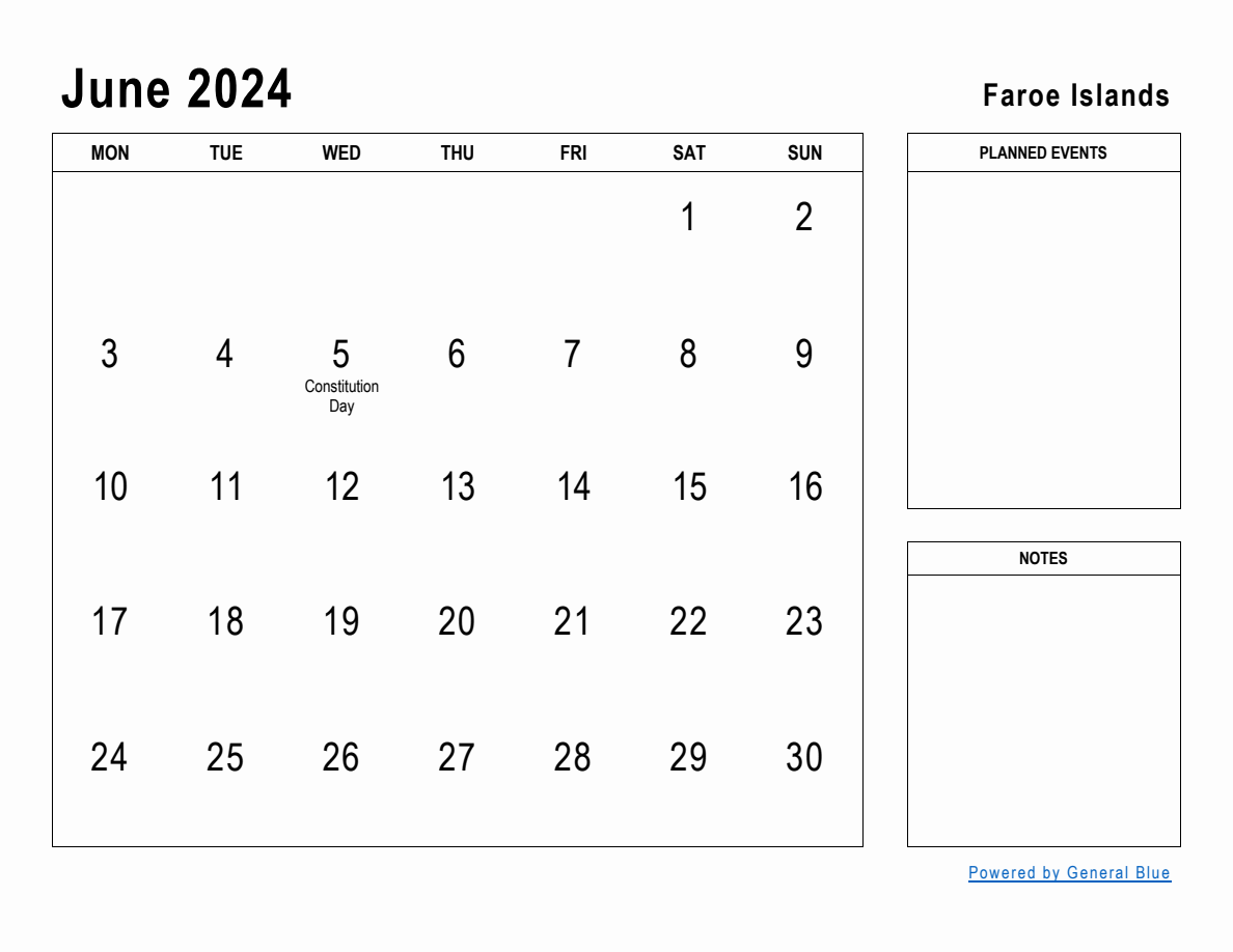 June 2024 Planner with Faroe Islands Holidays