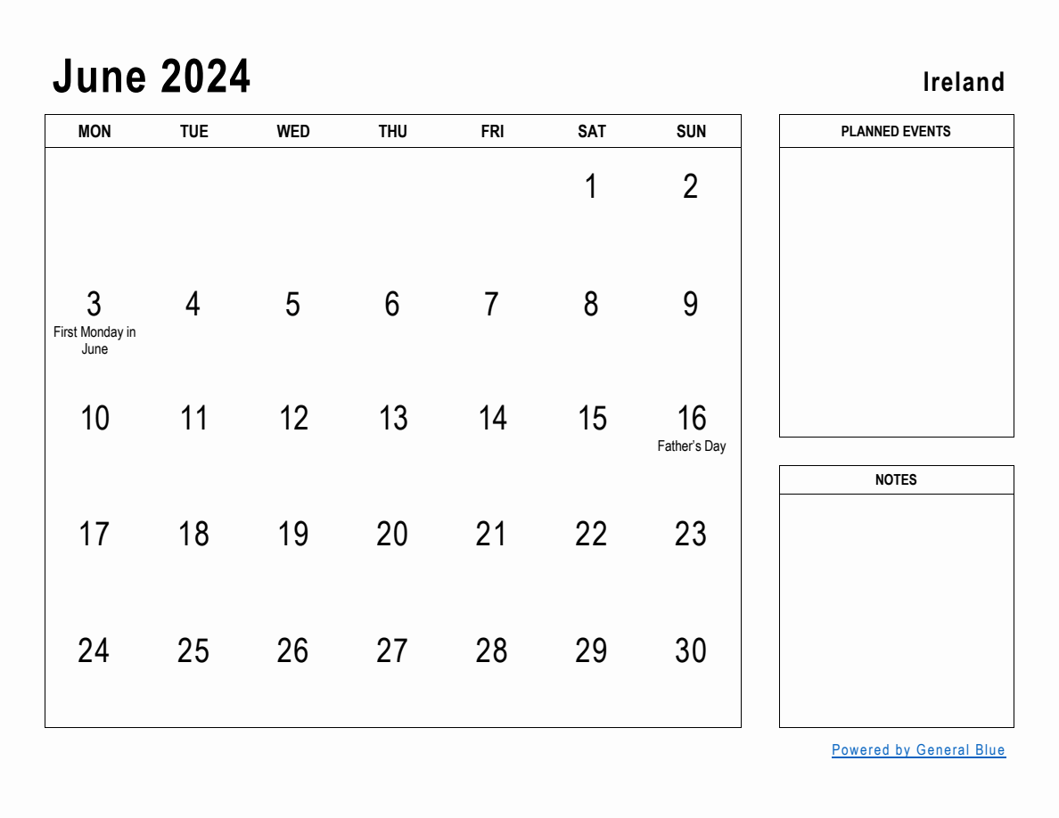 June 2024 Planner with Ireland Holidays
