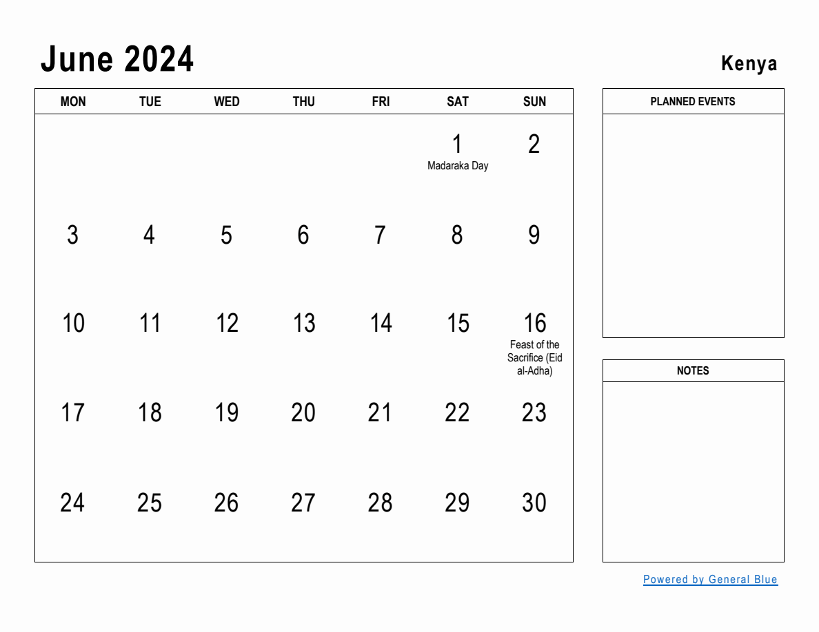 June 2024 Planner with Kenya Holidays