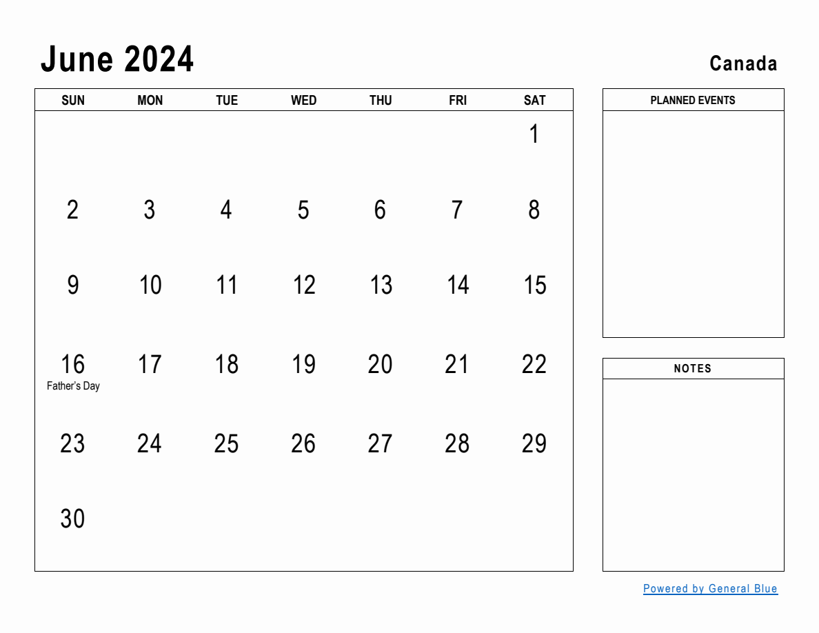 June 2024 Planner with Canada Holidays