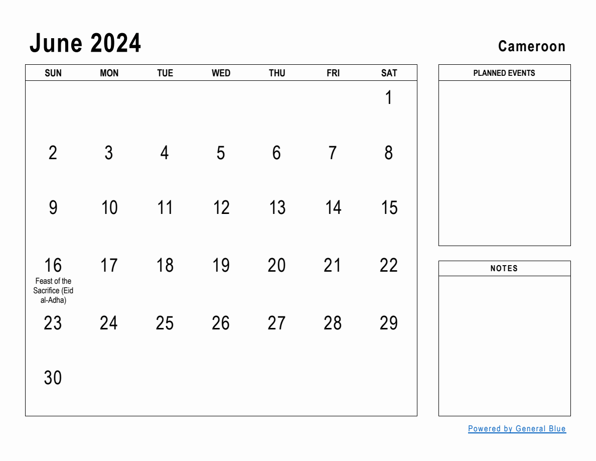 June 2024 Planner with Cameroon Holidays