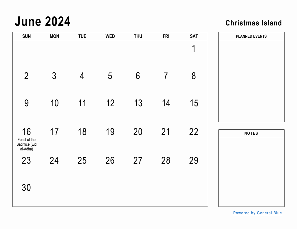 June 2024 Planner with Christmas Island Holidays