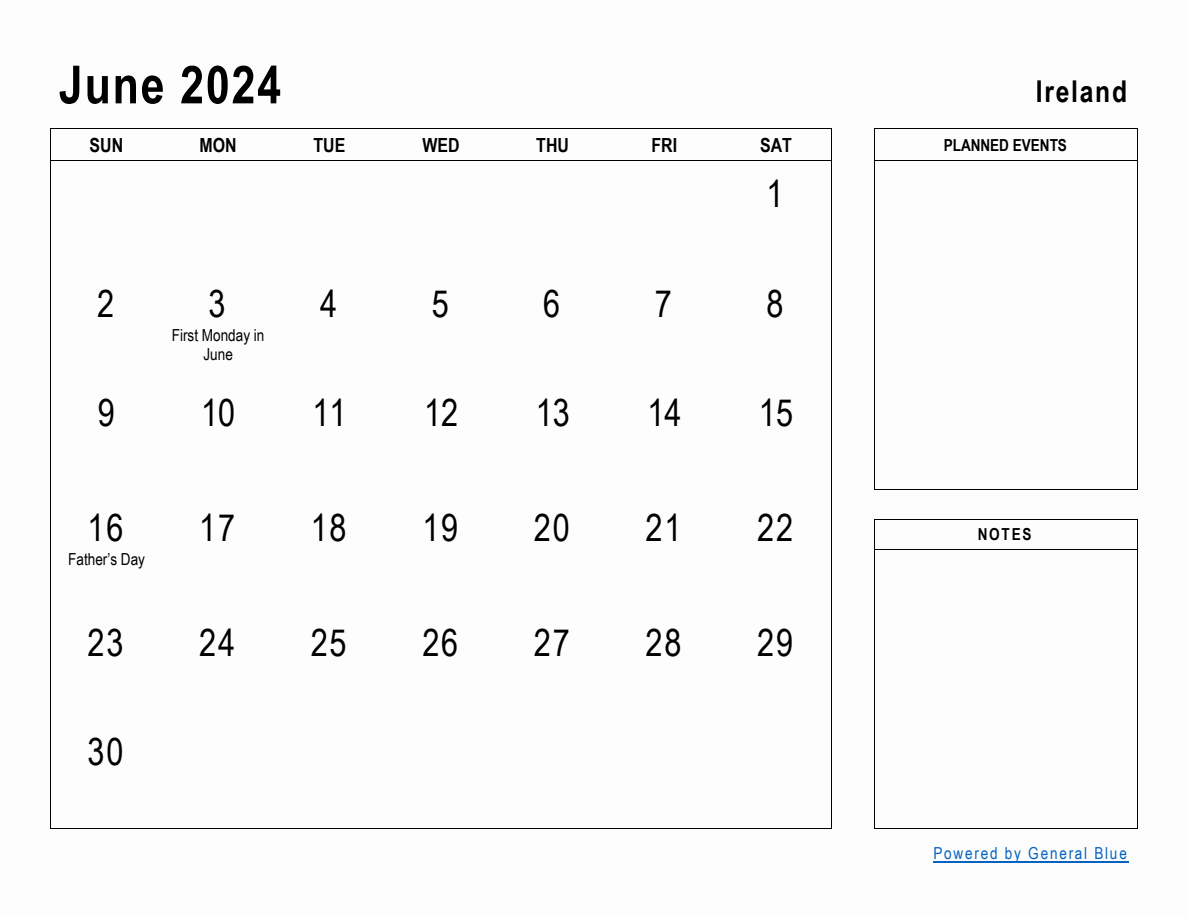 June 2024 Planner with Ireland Holidays