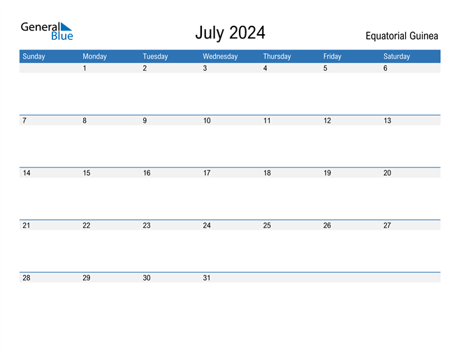 July 2024 Calendar with Equatorial Guinea Holidays