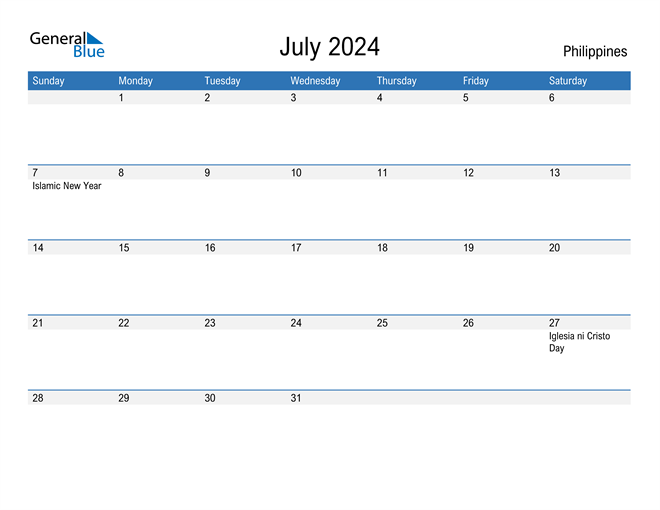 July 2024 Calendar with Philippines Holidays