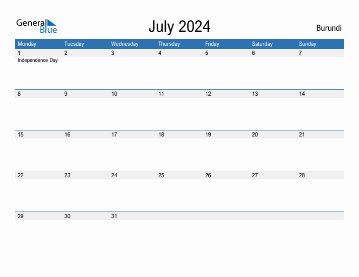 Fillable July 2024 Calendar