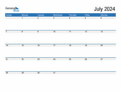 Current month calendar July 2024