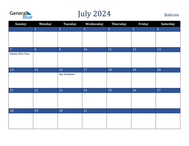 July 2024 Bahrain Calendar
