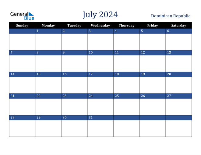 July 2024 Calendar with Dominican Republic Holidays