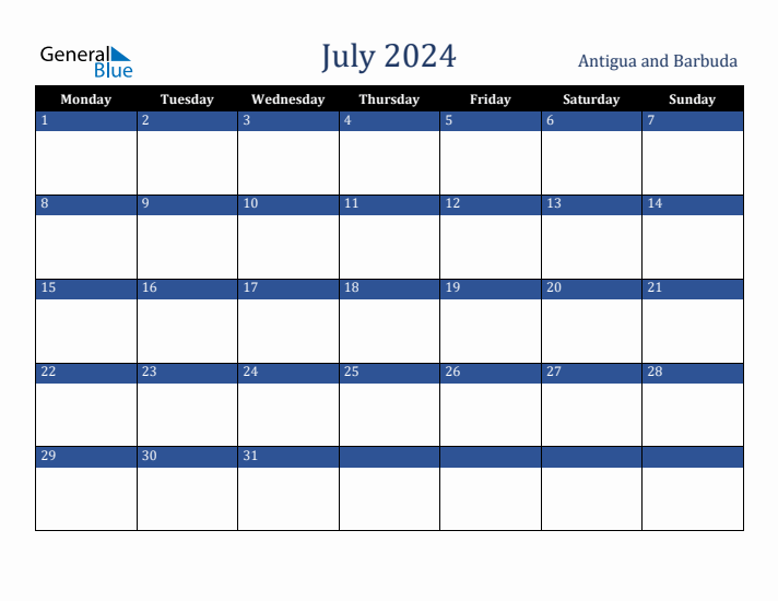 July 2024 Antigua and Barbuda Holiday Calendar