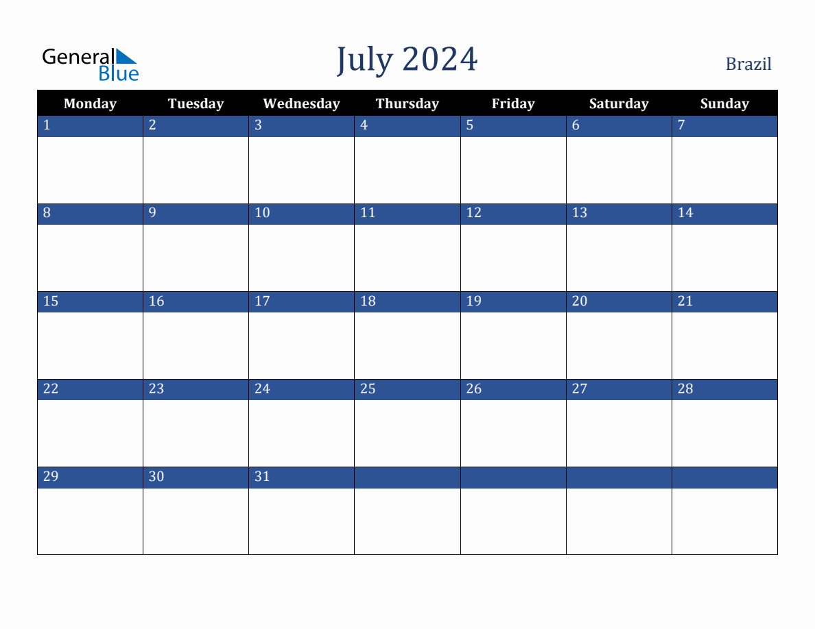 July 2024 Brazil Holiday Calendar