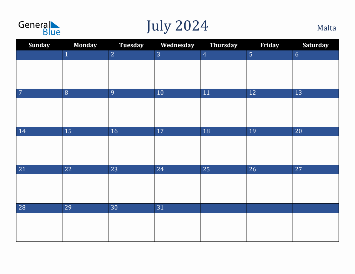 July 2024 Malta Holiday Calendar