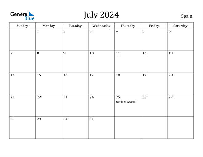 July 2024 Calendar Spain