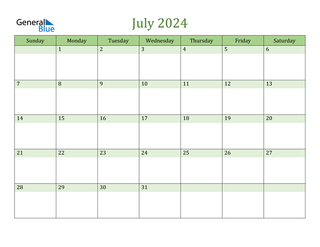 2024 07 July Calendar Green En 660x510 