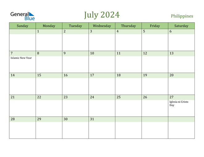 July 2024 Calendar with Philippines Holidays