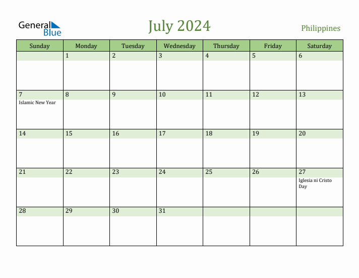 July 2024 Calendar with Philippines Holidays