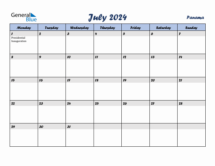 July 2024 Calendar with Holidays in Panama