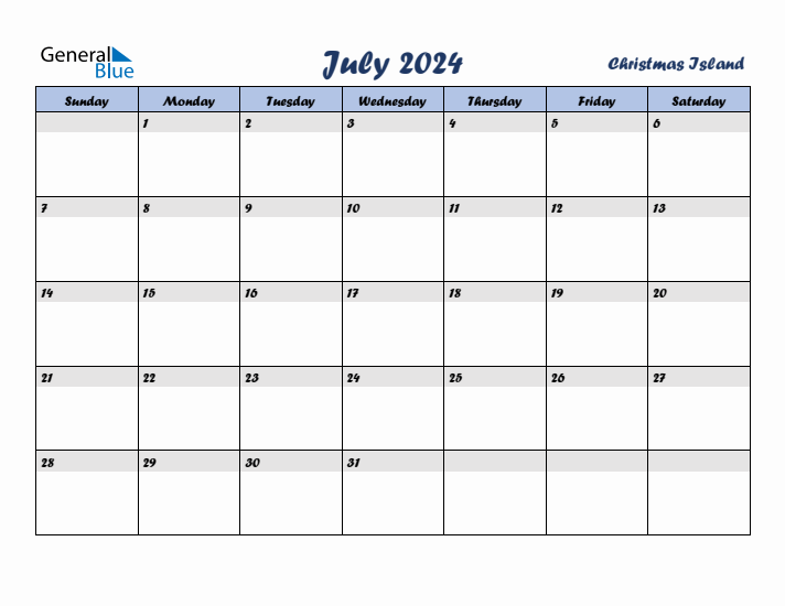 July 2024 Calendar with Holidays in Christmas Island