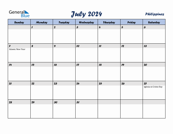July 2024 Calendar with Holidays in Philippines