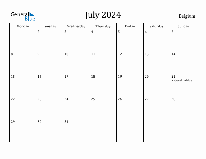 July 2024 Calendar Belgium