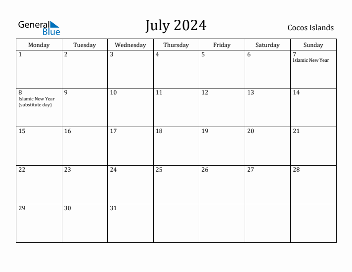 July 2024 Calendar Cocos Islands